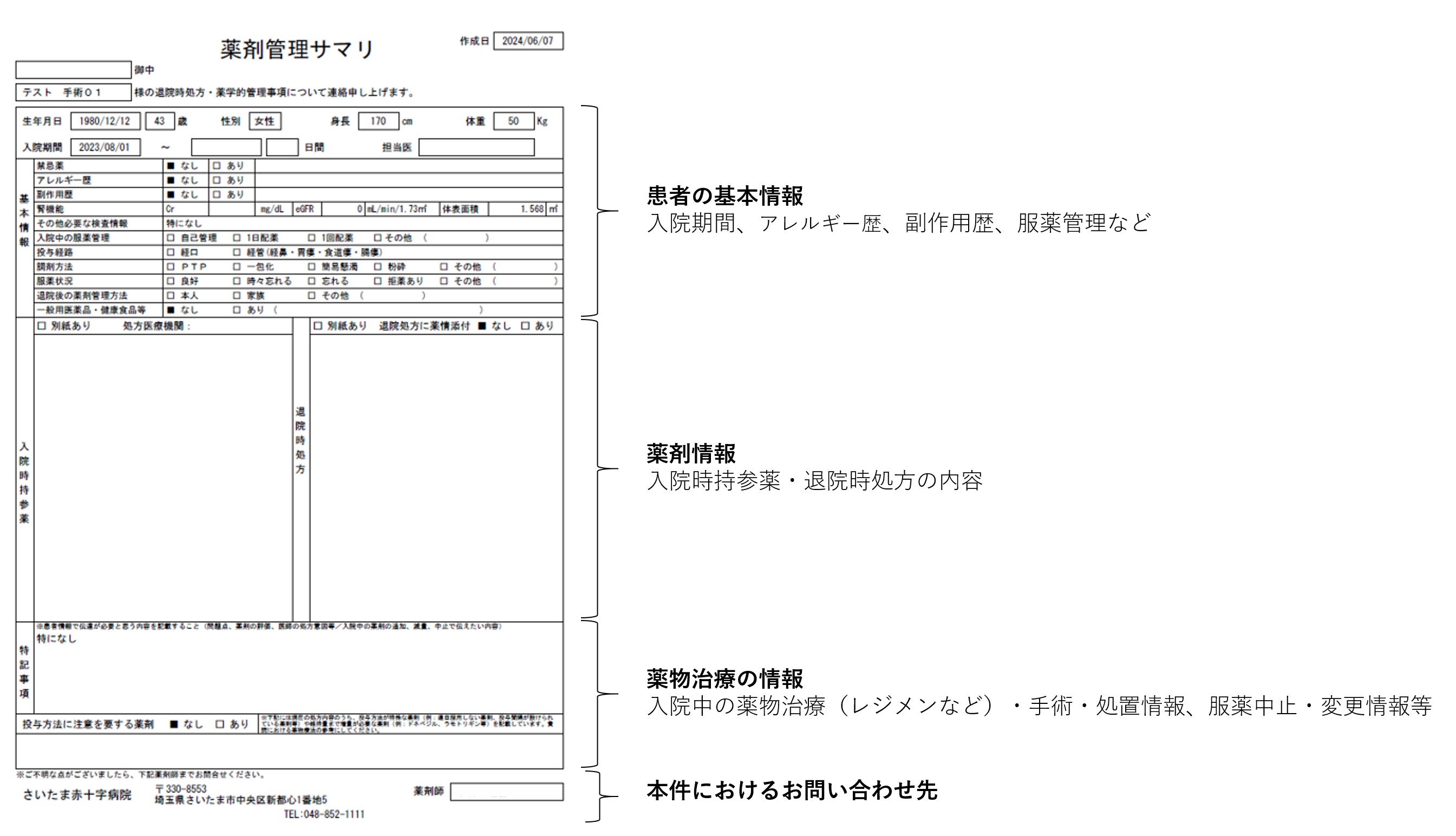 薬剤管理サマリー（記入例）